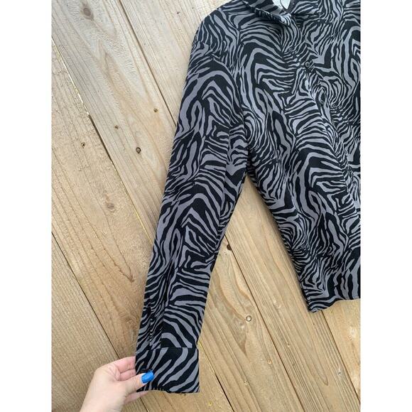 ANNA and FRANK Shirt Women Black grey animal Print Button Up Long Sleeve large - Picture 3 of 7